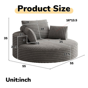English Elm 55''l 55'l Faux Rabbit Fur Corduroy Swivel Lounge Chair Cloud Foam Seat for Bedroom Grey W834S00449