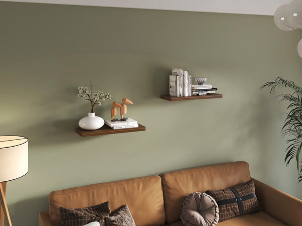 English Elm Ecco 31.5" Walnut Floating Shelves Set of 2 – Hidden Brackets, Sturdy Particle Board, Modern Wall Storage B070P351135