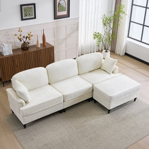 English Elm 103.15'' Chenille L-shaped Sectional Sofa with Detachable Pleated Skirt and Ottoman White W3612S00044