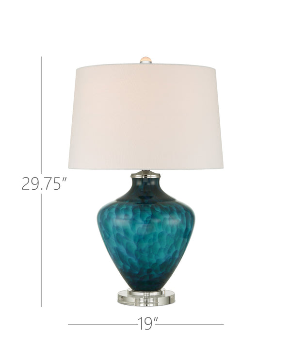 Currey & Company Sapphire Blue Table Lamp - Fused Glass Design With Crystal Base & Polished Nickel For Modern Elegance Blue Glass ,Optic Crystal 6000-1022-currey-company