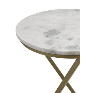 English Elm Balboa Honed Marble Round Side Table with Geometric Antique Gold Iron Base B062P447809