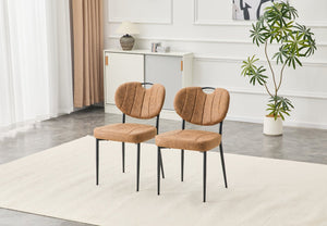 English Elm Dark Oil Waxed Faux Leather Dining Chair Set with Diamond Tufted High Back Metal Legs W3493P449264