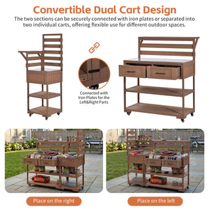 English Elm Topmax Modular Fir Wood Outdoor Kitchen Cart Stainless Steel Prep Station Brown N717P417963D