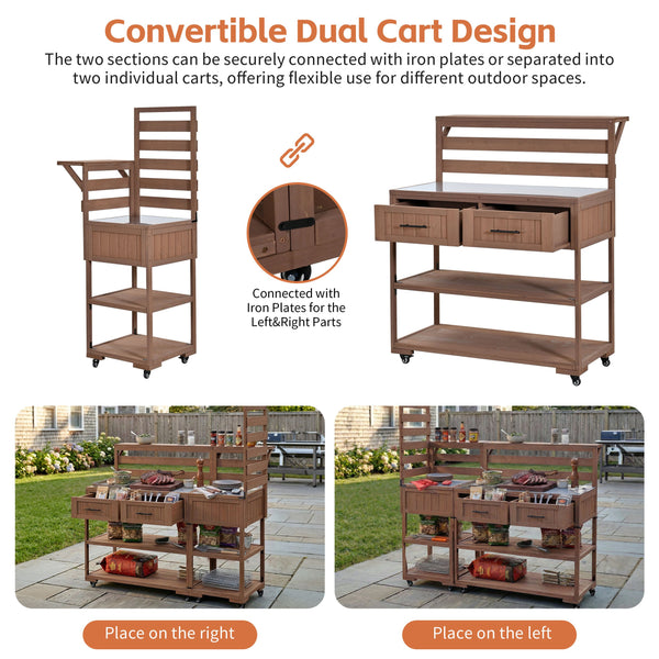 English Elm Topmax Modular Fir Wood Outdoor Kitchen Cart Stainless Steel Prep Station Brown N717P417963D