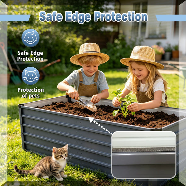 English Elm 6x3x1ft Galvanized Steel Raised Garden Bed Rust Proof Outdoor Planter for Vegetables W3213P464145