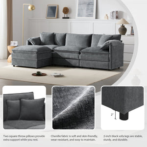 English Elm [video]103" Chenille L-shaped Sectional with Movable Ottoman Deep Seat Cloud Sofa Dark Gray N723S0687B