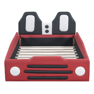English Elm Twin Race Car Platform Bed with Wheels for Kids — Sturdy PU Leather Frame, Safety Rails, 250lb Capacity Red SF000128AAJ