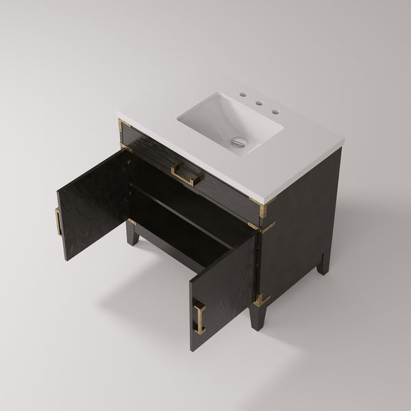 English Elm Black Oak Single Bath Vanity With Cultured Marble Top – Elegant Design, Ample Storage & Soft-Close B2731P260910