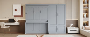 English Elm Queen Murphy Bed with Wardrobe Cabinet Hydraulic Lift Mdf Space Saving Wall Unit Gray LP000581AAE-1