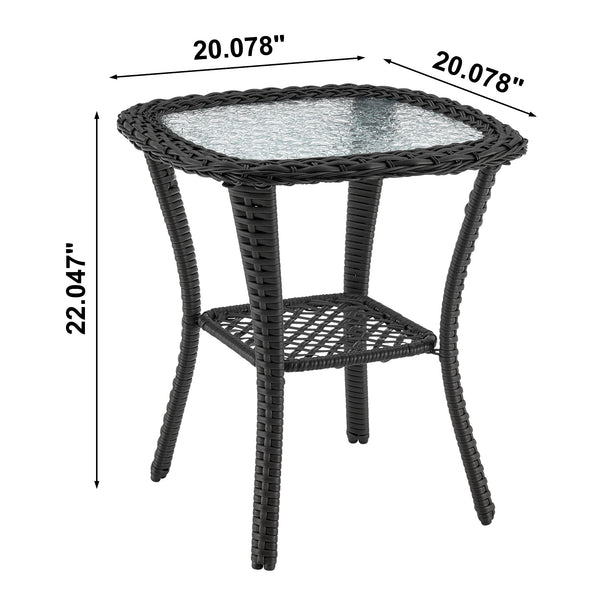 English Elm Fruttuo 3-Piece Conversation Set with Waterproof Removable Cushions Steel Frame & Frosted Glass Top Black+Cream B365P398244