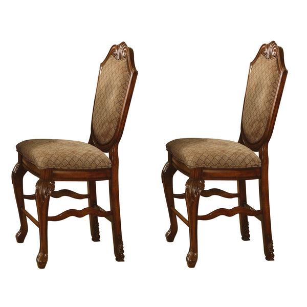 English Elm Beige Upholstered Counter Height Chairs with Welt Trim, Arched Backs & Carved Queen Anne Legs PMID Cherry B062P189108