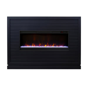 English Elm Riviera 64" Fireplace Mantel with 42" Electric Insert, Poplar & Okume Veneer, Bourbon Finish, Remote Control Black B108P364426