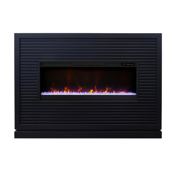 English Elm Riviera 64" Fireplace Mantel with 42" Electric Insert, Poplar & Okume Veneer, Bourbon Finish, Remote Control Black B108P364426