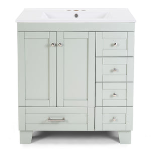 English Elm 30" Vanity with Ceramic Sink and Solid Wood Frame, Soft-Close Drawers, Compact Coastal Style, Durable Construction Blue+Grey W2896P344074