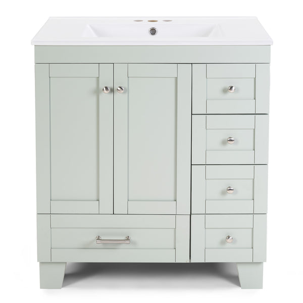 English Elm 30" Vanity with Ceramic Sink and Solid Wood Frame, Soft-Close Drawers, Compact Coastal Style, Durable Construction Blue+Grey W2896P344074