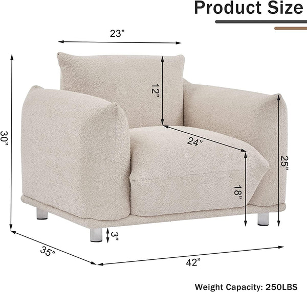 English Elm Sherpa Luxurious Lambswool Accent Chair – Plush Round Creamy 42" Sofa, Solid Wood Frame, Cozy Comfort W1550127160