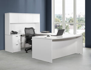 OSP Home Furnishings Napa Executive U Shaped Workstation with Hutch Ball Bearing Drawers and Wire Management White NAPWHT-TYP12