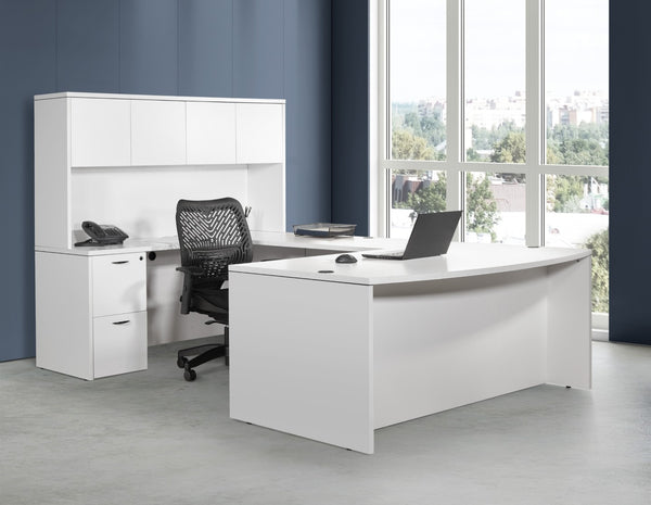 OSP Home Furnishings Napa Executive U Shaped Workstation with Hutch Ball Bearing Drawers and Wire Management White NAPWHT-TYP12