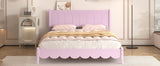 English Elm Queen Size Wood Platform Bed Frame, Retro Style Bed With Rectangular Headboard,No Need Box Spring,Pink