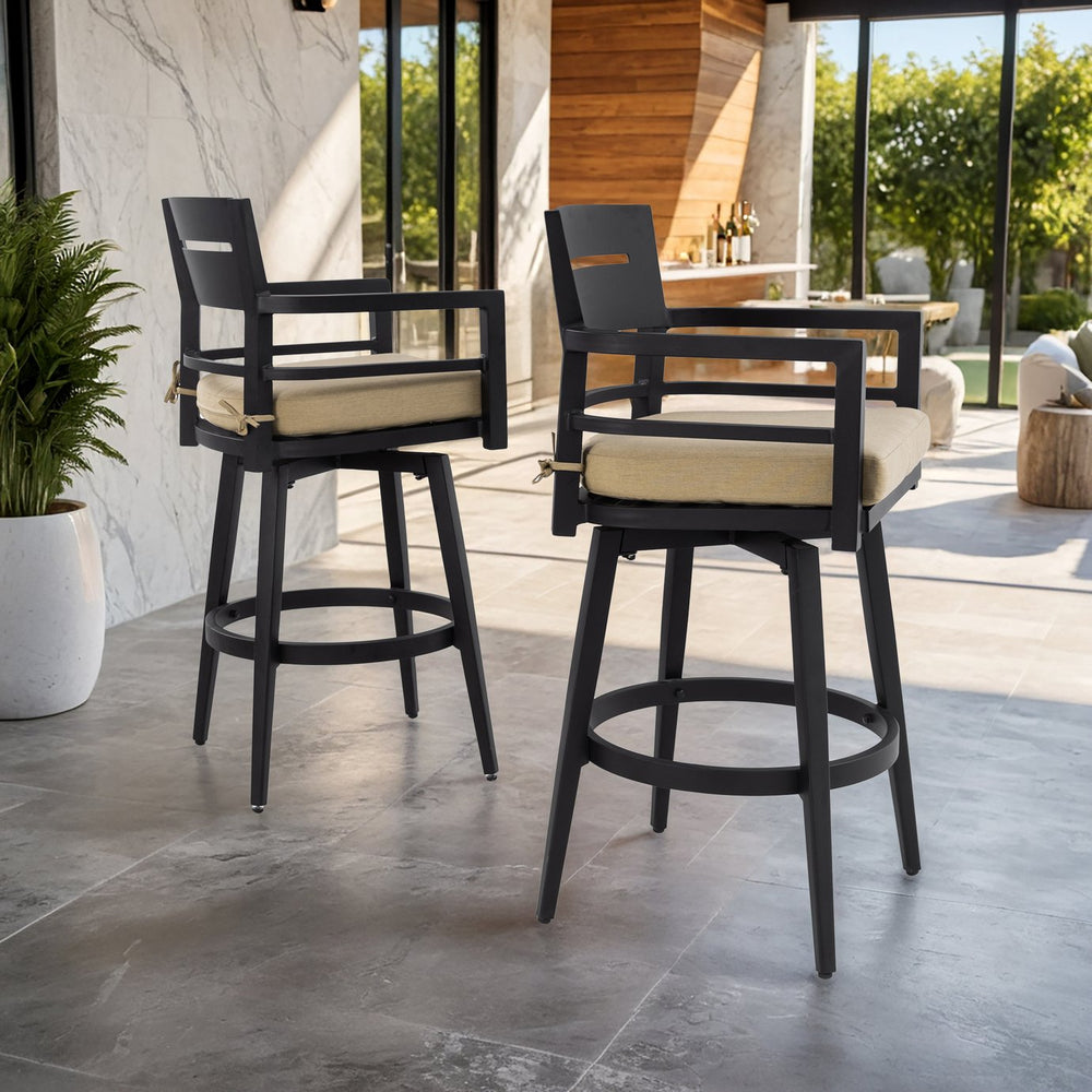 English Elm Modern Outdoor 2-Piece Swivel Bar Chairs – Stylish Aluminum Frame, 360° Rotation, Weather-Resistant Comfort W1886P352315