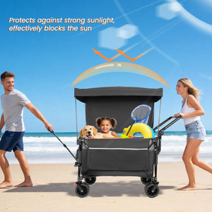 English Elm Multi-functional Heavy Duty Folding Wagon with Canopy Steel Frame All Terrain Wheels Black+ Gray W2932P417662