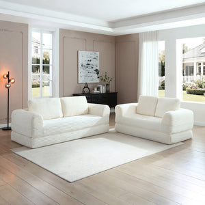 English Elm 2-in-1 Corduroy Futon Sofa Sleeper Modular Floor Couch for Studio and Guest Living Spaces Beige W1117S00378