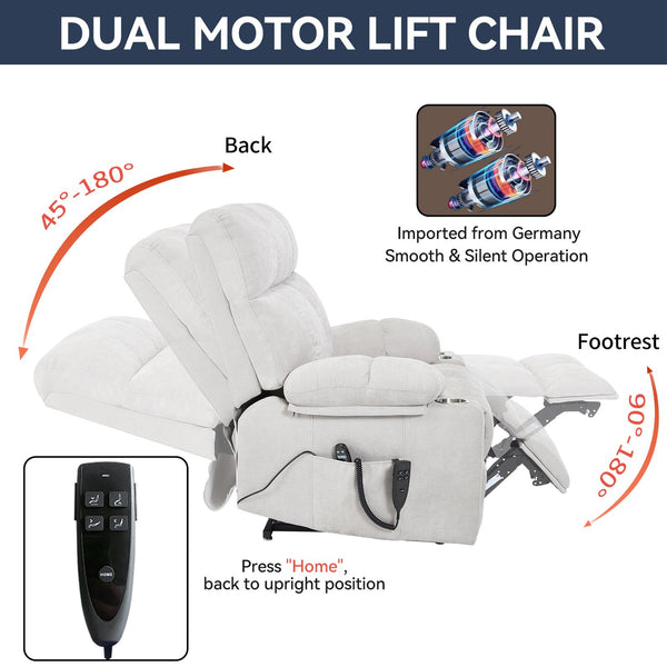English Elm Dual Motor Power Lift Recliner with Massage Heat and Leatherair Upholstery for Living Room Beige W3224P295282