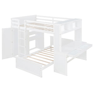 English Elm Full Twin Loft Bed with Desk Wardrobe Shelves Pine Wood Frame Kids Bedroom White LT000821AAK-1
