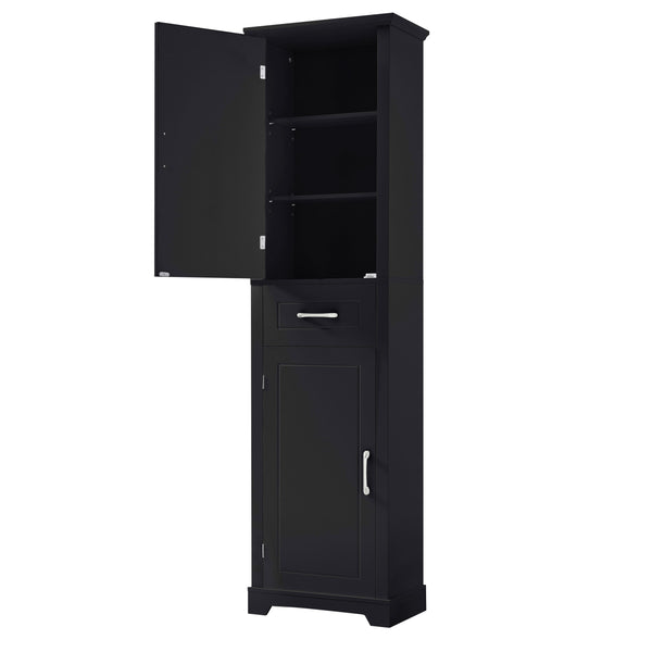 English Elm Tall Bathroom Storage Cabinet with Slim Profile, Adjustable Shelves, Anti-Tip Safety & Painted MDF Finish Black N725P246463B
