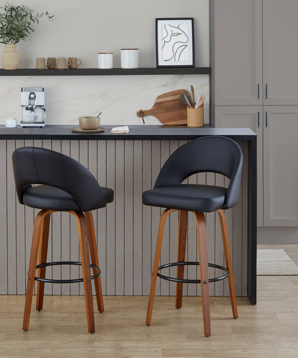 English Elm Fixed-height Mid-century Barstools with Walnut Legs and Grey Upholstered Seats Set Black,Walnut B202S01939