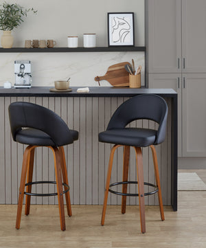 English Elm Fixed-height Mid-century Barstools with Walnut Legs and Grey Upholstered Seats Set Black,Walnut B202S01939