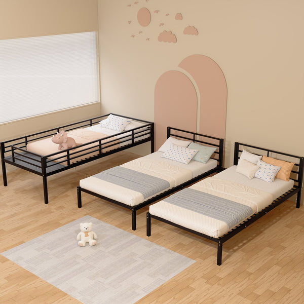 English Elm Triple Bunk Bed Steel Frame Sleeps Three Kids with Noise Reduced Powder Coated Design W3752S00013
