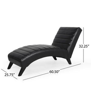 English Elm Christopher Knight Home® - FINLAY Curved PU Chaise Lounge with Birch Legs — Ergonomic Faux Leather Seat for Modern Comfort and Style Black 43.5 L x 26.5 W x 14.5 H 70507.00MDNT