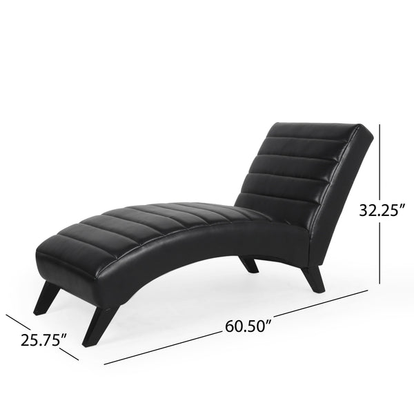 English Elm Christopher Knight Home® - FINLAY Curved PU Chaise Lounge with Birch Legs — Ergonomic Faux Leather Seat for Modern Comfort and Style Black 43.5 L x 26.5 W x 14.5 H 70507.00MDNT
