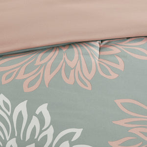 JLA Home Madison Park Essentials - 7 Floral Comforter Set with Cotton Sheets, Microfiber Comforter, Embroidered Pillow, Antimicrobial Freshness 86 L x 78 W x 1.5H MPE10-860