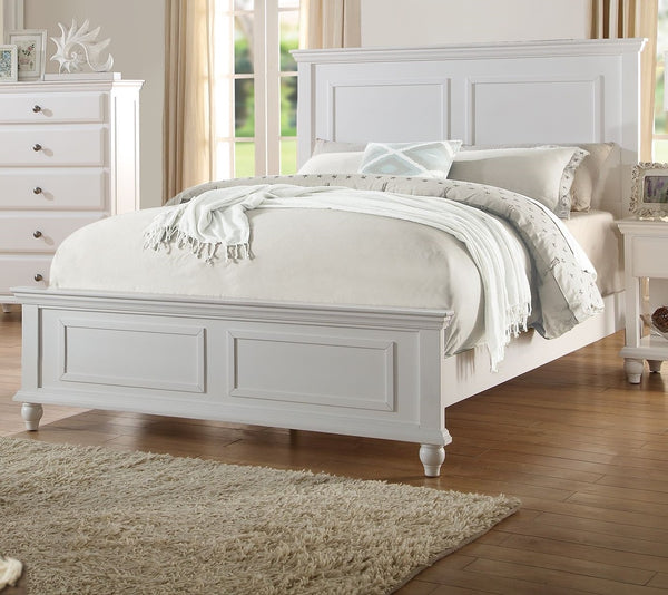 English Elm White California King Bedframe with High Panel Headboard, Modern Rectangular Sketch Design, Rubberwood Plywood Construction White 88 L x 8 W x 6 H B011S01284
