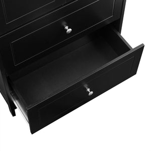 English Elm Bathroom Storage Cabinet with Two Doors and Drawers, Adjustable Shelf, MDF Finish, Slim 28"L x 15"W Black N725P188460B