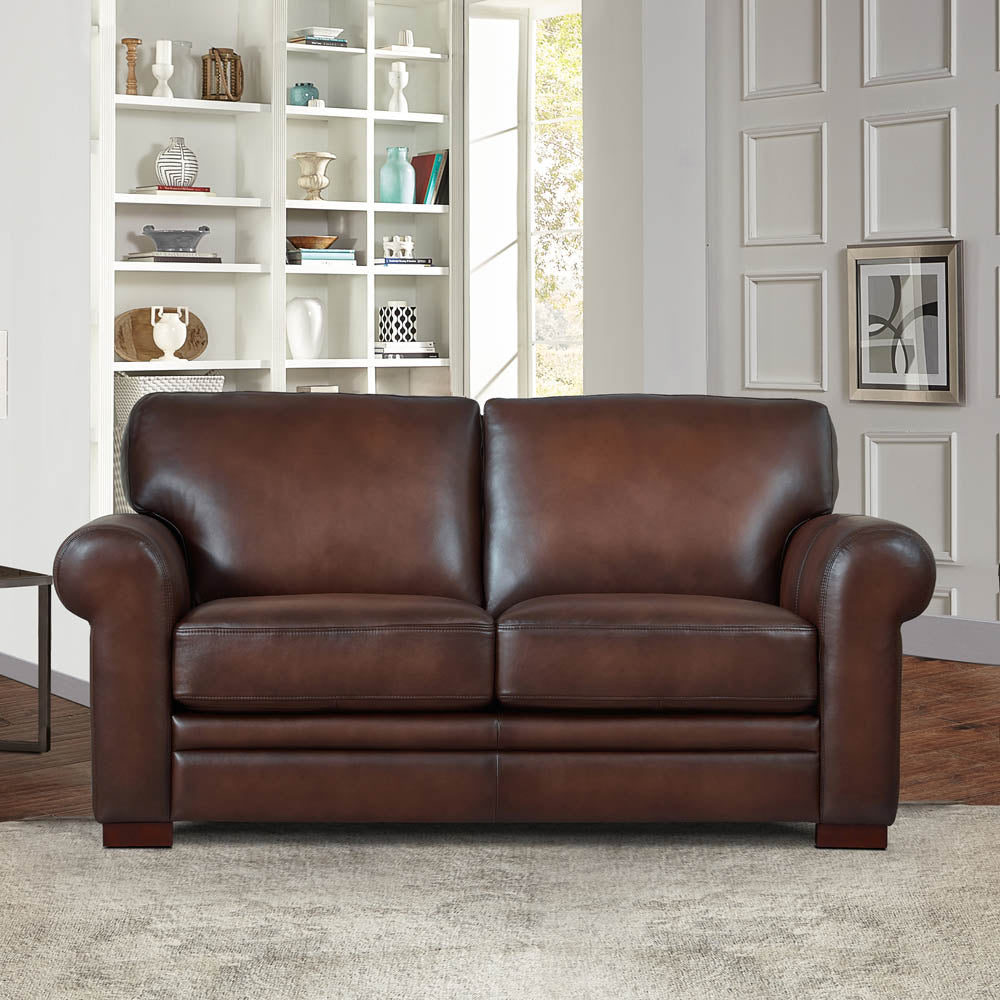 English Elm Brookfield Leather Loveseat with Transitional Design, Rounded Arms, Solid Wood Feet for Comfort B2705P211769