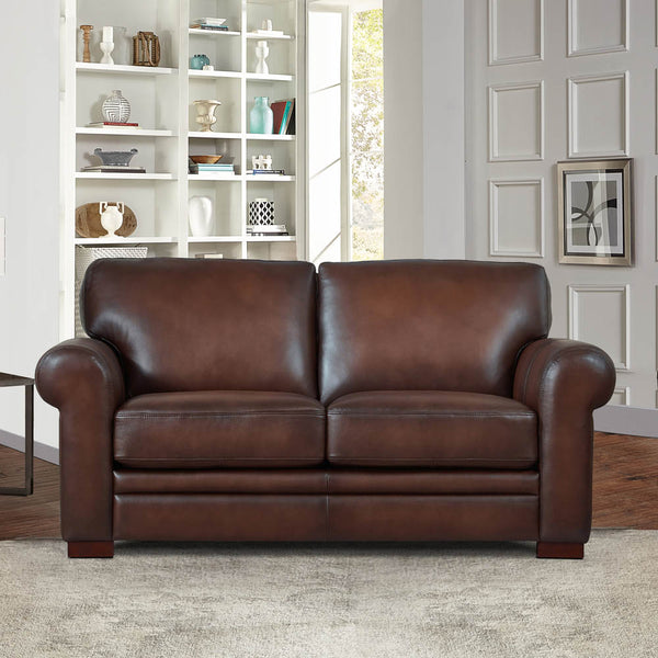 English Elm Brookfield Leather Loveseat with Transitional Design, Rounded Arms, Solid Wood Feet for Comfort B2705P211769