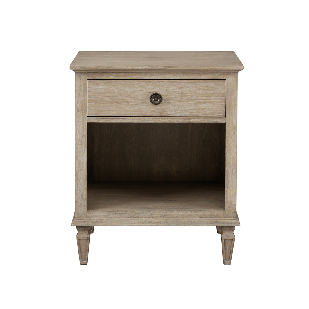 JLA Home Madison Park Signature - one-drawer solid wood bedside table with tapered legs, smooth-glide drawer and open shelf, timeless style 29 L x 24 W x 19H MPS136-0003