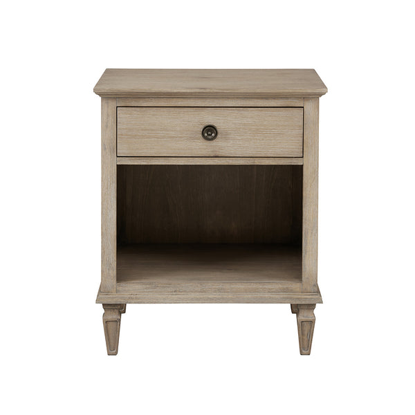 JLA Home Madison Park Signature - one-drawer solid wood bedside table with tapered legs, smooth-glide drawer and open shelf, timeless style 29 L x 24 W x 19H MPS136-0003