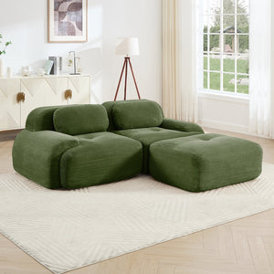 English Elm 82'' Modular L-shaped Sectional Sofa Corduroy Upholstery Curved Arms for Living Rooms Olive Green W714S01255