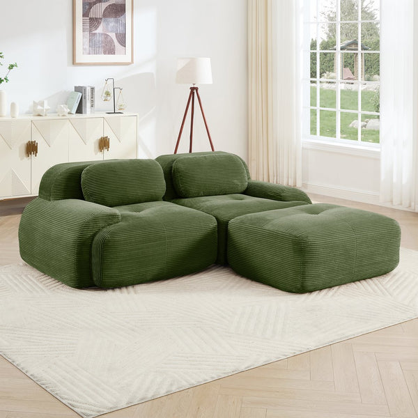 English Elm 82'' Modular L-shaped Sectional Sofa Corduroy Upholstery Curved Arms for Living Rooms Olive Green W714S01255