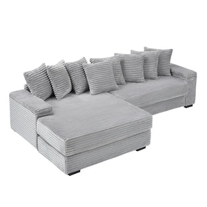 English Elm 111.4 Luxurious Corduroy Sofa for Living Room & Bedroom with 8 Plush Pillows, Solid Wood Frame, 500lb Capacity Gray W1658S00164