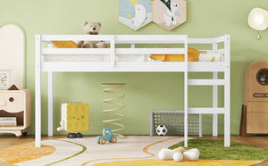 English Elm Solid Twin Loft Bed with Ladder and Reinforced Slats for Storage-Friendly, Space-Saving Bedrooms White W504P190951