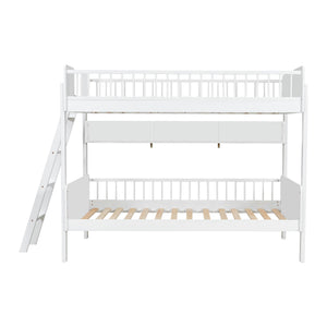 English Elm Twin Over Solid Wood Bunk Bed with Built in Shelves and Reversible Ladder N7090002224K