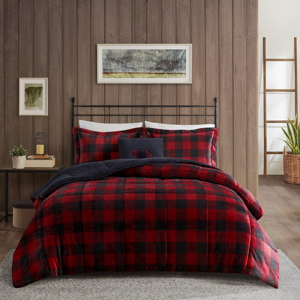 English Elm Full/Queen Alton Plush to Sherpa Comforter Set - Reversible Cabin-Style Hypoallergenic Cozy Bedding B035100499