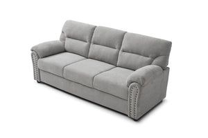 English Elm Hamilton Tufted Chenille Sofa with Nailhead Trim, Foam-Encased Coil Support and Removable Back Cushions Gray 33 L x 80 W x 23 H B078P349535