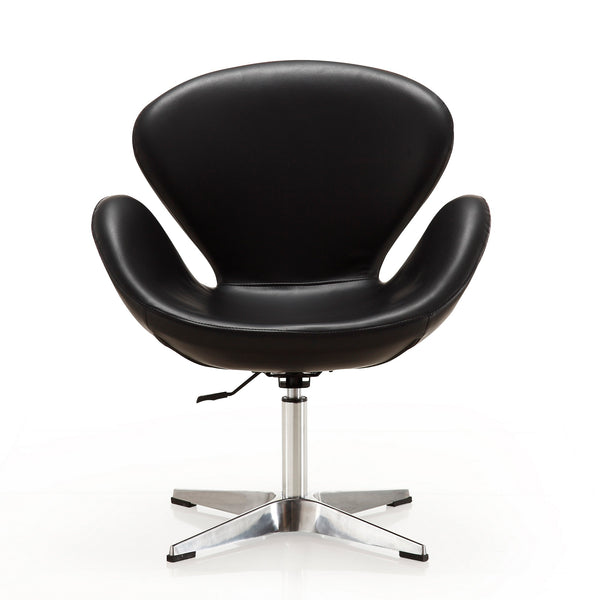English Elm Raspberry Upholstered Swivel Lounge Chair with Adjustable Height, Polished Chrome Base & Plush Seat Black B365P397960