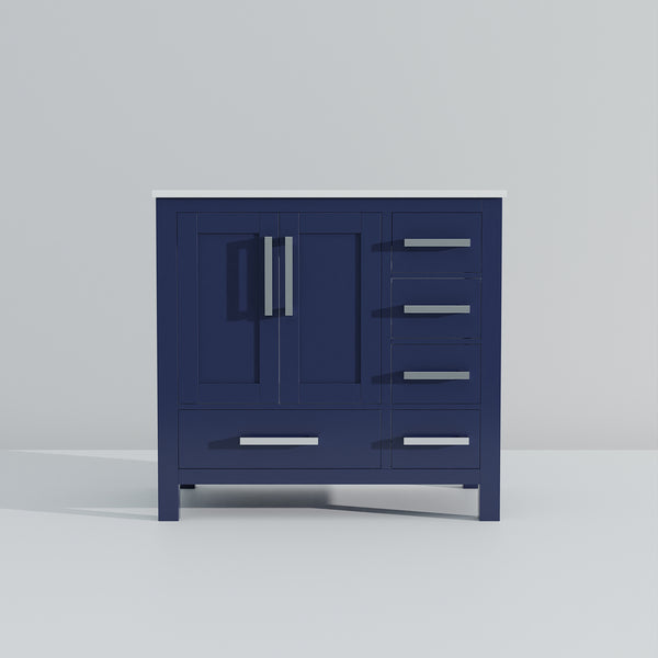 English Elm Navy Blue Bath Vanity With White Quartz Top, 36" W X 22" D – Elegant Storage & Soft-Close Drawers B2731P258862